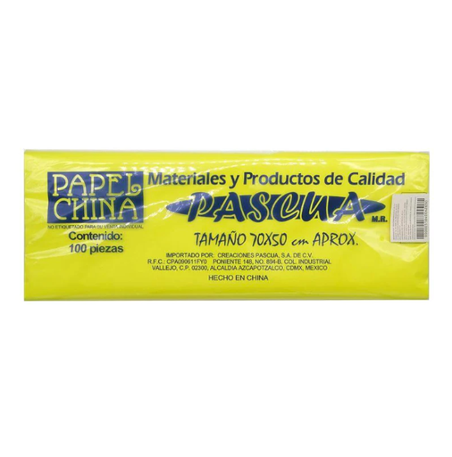 Papel China Color Amarillo Canario 