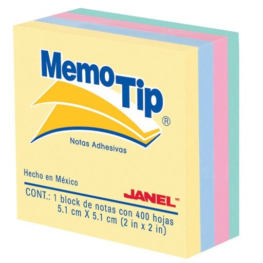 Block de Notas Memo Tip c/400 hojas (2x2) Janel Colores